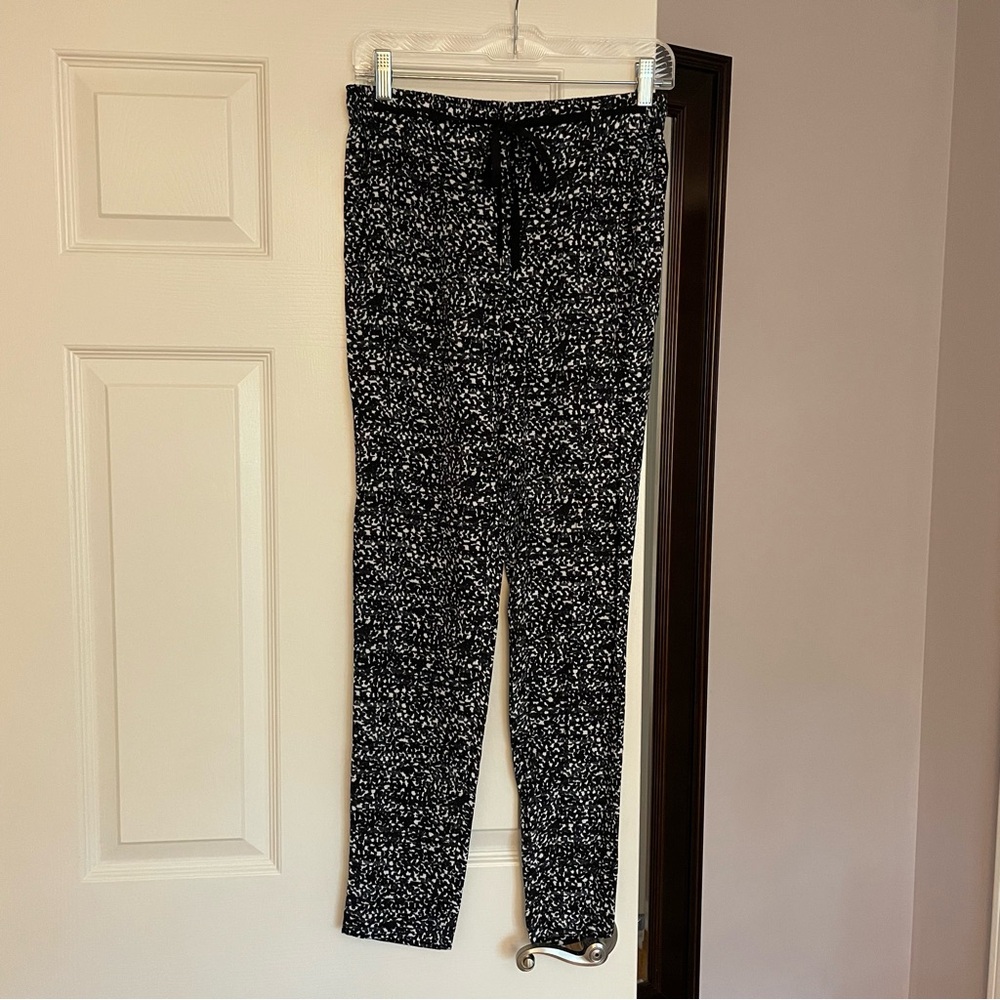 Rebecca Taylor Blue Black White Speckled Joggers Skinny dress Pants size 2 Silk